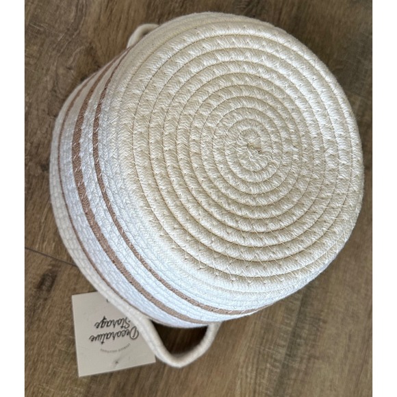 Decorative Storage Striped Cotton Rope Basket with Handles Cream & Tan - Picture 3 of 5
